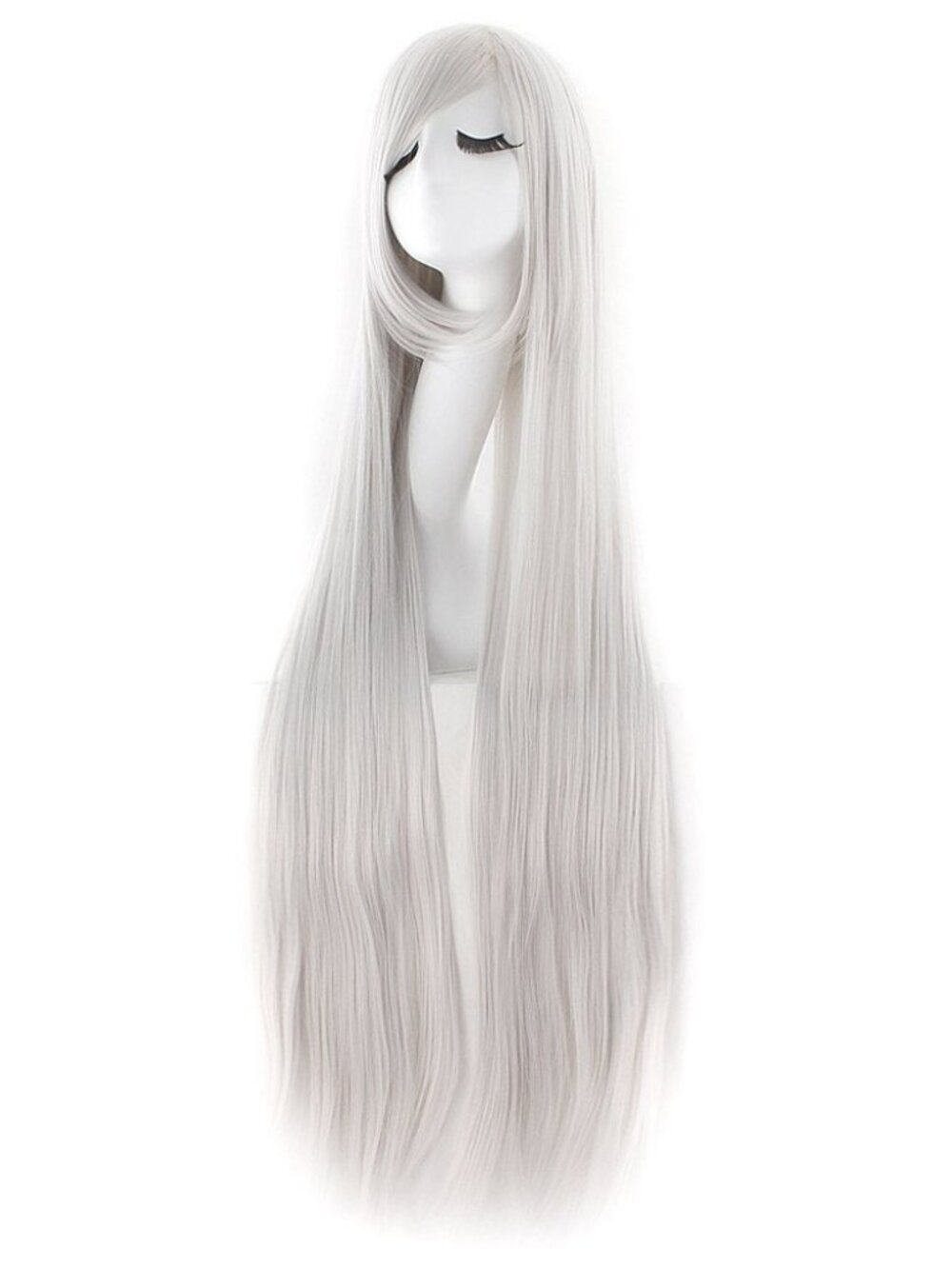 Women's Silver Grey 40 Inch Oblique Synthetic Modern Long Straight Wig Bangs